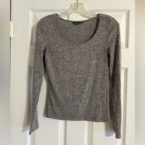 SHEIN Gray Marled Ribbed Long Sleeve Top